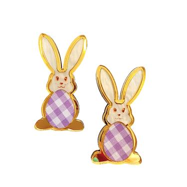 Frances Lilac Gingham Easter Bunny Stud Earrings