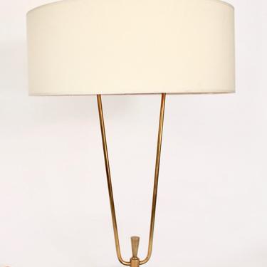 Maison Lunel French Table Lamp Black Iron Base Brass Arms and Details circa 1950