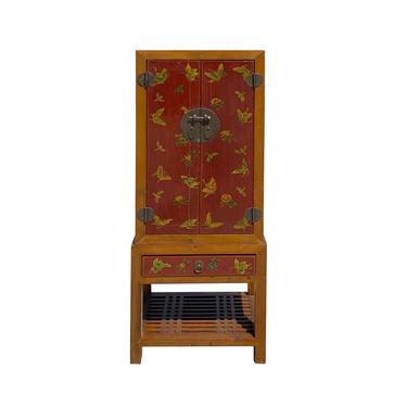 Oriental Chinese Red Golden Butterflies Stack Storage Cabinet cs6149E 