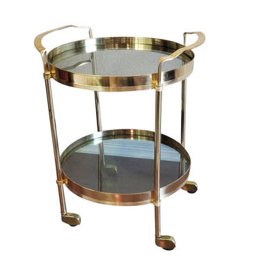 Vintage Italian Modern Brass &amp; Smoked Glass Two Tier Bar Cart / Serving Trolley from the Mid-Century. Circa 1960s 