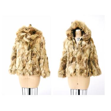 70s Vintage Coyote Fur Jacket Coat Petite Size XS Small Tan Cream Coyote Hooded Fur Jacket Coat By Neiman Marcus Tan Brown Fur Coat Jacket 