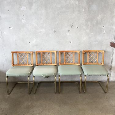Set of Four Rattan &amp; Brass Cantilever Chairs
