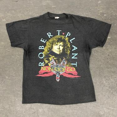 Vintage Robert Plant Tee Retro 1980s No Stop Go World Tour + Size Large + Singer + Songwriter + Lyricist + Led Zeppelin + Unisex Apparel 