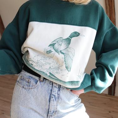 Vintage 90's Wildlife Sweatshirt / Loon Printed Jumper / 90's AU SPORTSWEAR Printed Top / Large 