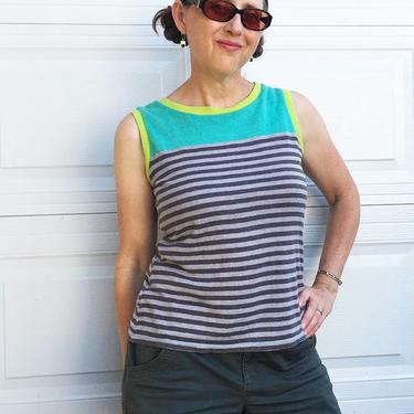 Sunbeam Tank Top - Lime with Gray Stripes