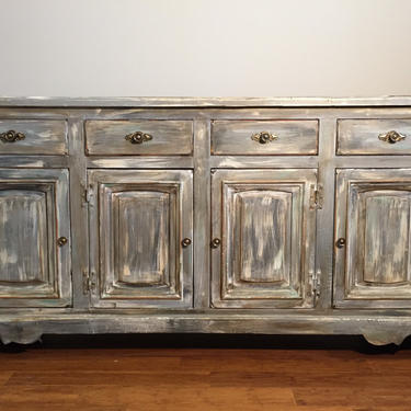 SOLD- Antique Rustic Buffet Server - Bathroom Vanity - Shabby Chic - Gray 