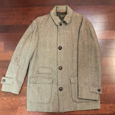 Vintage 1980s Pendleton Brown Herringbone Wool Car Coat Size 40 