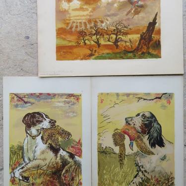 Marie R. MacPherson Trio of Silkscreens Scenes Sporting Dogs and Birds  1940s Signed