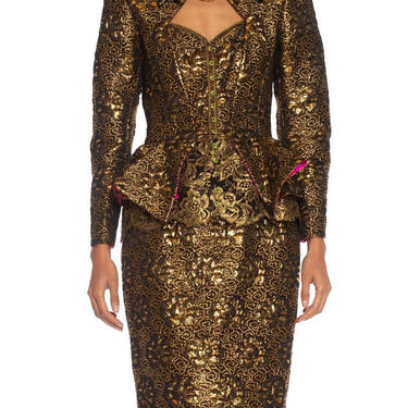 1980S Emmanuel Ungaro  Black  Gold Haute Couture Silk Lurex Matelassé Evening Suit 