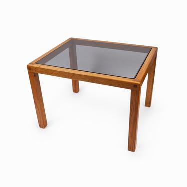 Walnut Side Table Smoked Glass Mid Century Modern 