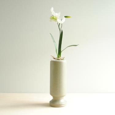 Vintage Green Flower Vase, Ceramic Floraline Pottery Vase, Green Speckled Footed Pottery Vase, Cylinder Vase 