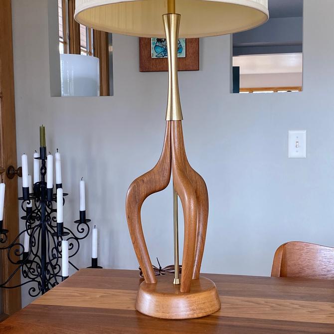 Tall Vintage Sculptural Teak Wood Pearsall Style Lamp VH Woolums 