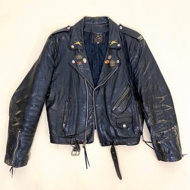 Vintage Motorcycle Leather Jacket Biker 1980s Size 44 