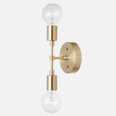 Double Bulb Sconce Light - Solid Brass, Minimal, Mid-Century, Industrial, Period Lighting, Vintage 