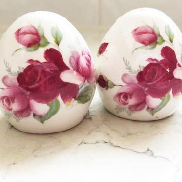 Sandford Fine Bone China Pink Floral Salt and Pepper Eggs, English China, Vintage Salt and Pepper Shakers by LeChalet