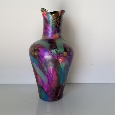 Vintage Abstract Hand Painted Ceramic Vase. 