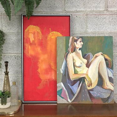 Vintage Nude Painting 1970s Retro Size 25x21 Acrylic + Nude + Female + Portrait + Still Life + Abstract + Original Art + Home Wall Art Decor 