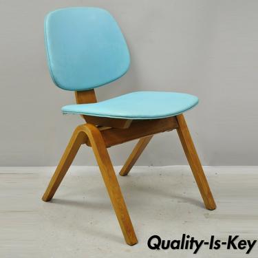 Mid Century Modern Thonet Joe Atkinson Bentwood Blue Vinyl Side Chair