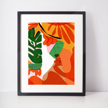 Orange Tropic | Abstract Art | Bold Home Decor | Colorful cubicle decor | Lush Life | Tropical Paradise | Dorm room decor | Happy Art 