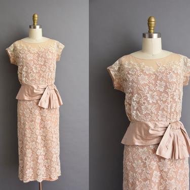 vintage 1950s Peggy Hunt nude color french lace cocktail party dress Small Medium vintage 50s designer cocktail dress 