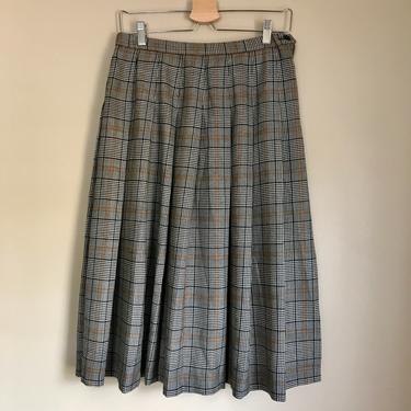 80s 27&amp;quot; Waist Pendleton Wool Pleated Plaid Houndstooth Skirt 