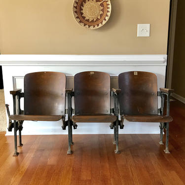 Theater Chairs. Movie Theatre Chairs. Entryway Furniture. Wood. Iron. Folding Cinema Stadium Seats. Industrial Furniture Decor. Rustic Moder 