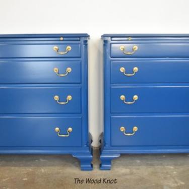 Blue And Gold Large Nightstands. A Pair.