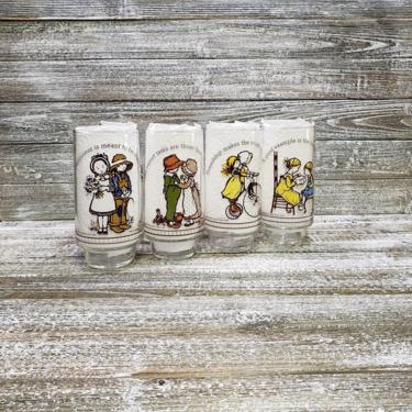 1970s Vintage Holly Hobbie x Coca Cola Glasses, Limited Edition Coke Holly Hobbie Happy Glass Tumblers, American Greetings, Vintage Kitchen 