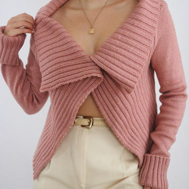 Vintage Cozy Cardigan Sweater - Rose Pink Cozy Chunky Cardigan Wool Blend Sweater - Made in Italy - S/M 