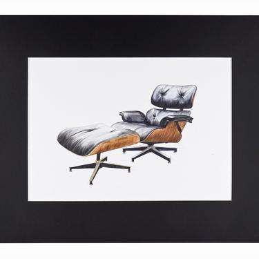 Watercolor Painting Eames Lounge Chair Interior Design Mid Century Modern 