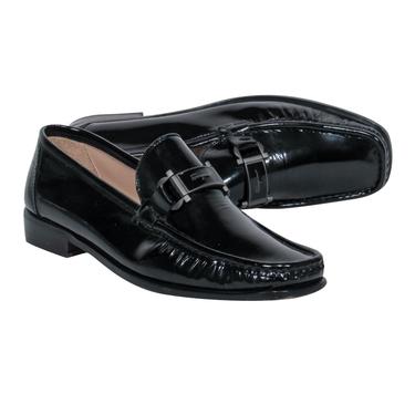 Ferragamo - Black Patent Leather Square Toe Loafers w/ Buckles Sz 9