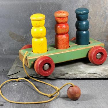 FOR TOY COLLECTORS! Vintage Wooden Peg Pull Toy - Classic Wooden Wagon with Pegs - Preschool Pull Toy - Vintage Wooden Toy 