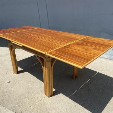 Rare Restored Mid-century Eight Person convertible Rattan and Mahogany Dining Table 