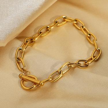 B014 gold chain link bracelet, chain Bracelet, round link bracelet, round chain bracelet, Rectangle Paper Clip Chain Bracelet, gold Bracelet 