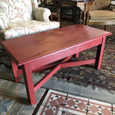 Red Trestle Leg Coffee Table