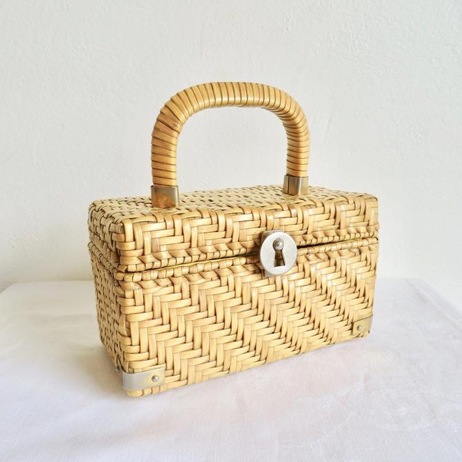 Vintage Natural Wicker Basket Purse Handbag