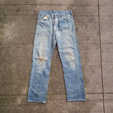 1950s Vintage Selvedge Denim Jeans 34x32, Faded Destroyed American Workwear Dungarees 