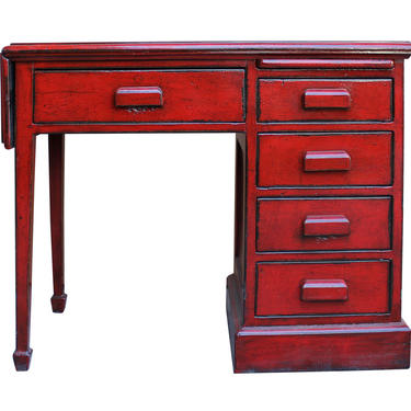 Chinese Distressed Red Writing Desk With Side Flip up, Slide Table &amp; Drawers cs3118E 
