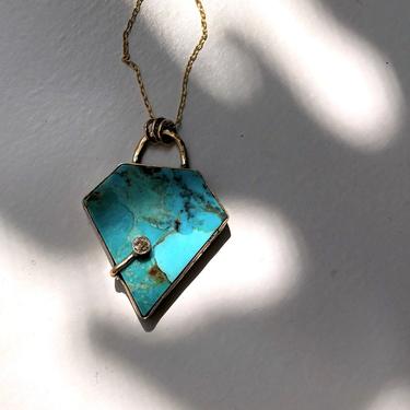 Diamond on Turquoise Diamond - Handmade Mixed Metal Turquoise Diamond Pendant 
