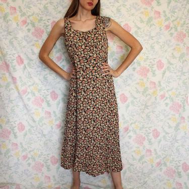 Vintage 90s Floral Dress, Textured Maxi Grunge Boho Tank Dress by Rabbit Rabbit Rabbit Designs, Size 16W 