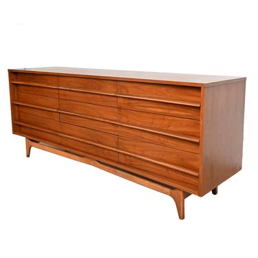 Walnut Credenza Young Manufacturing Long Dresser Mid Century Modern 