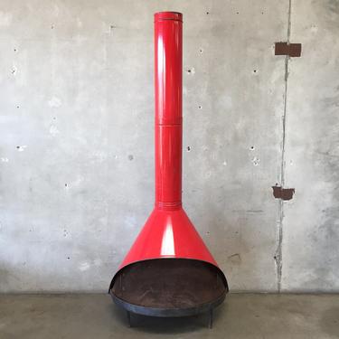 Red Vintage Mid Century Fireplace
