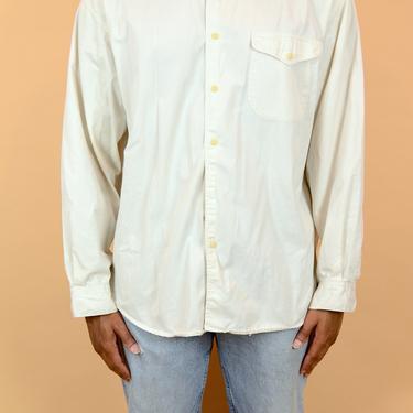 Vintage 90s Dockers Ivory Off White Long Sleeve Oxford Button Down 