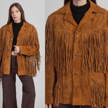 1960s Schott Rancher Western Suede Fringe Jacket - Size 42 | Vintage 60s Cowboy Boho Brown Leather Coat 