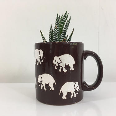 Waechtersbach Elephant Mug Vintage Brown White German Pottery Made in West Germany 1970s 70s Coffee Tea Cup Elephants MCM 