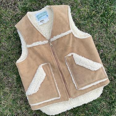 1970s suede vest with faux sherpa lining 