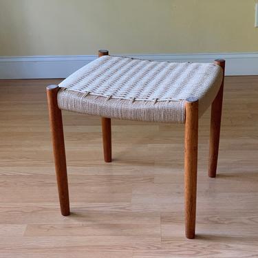 One Stool/Ottoman Danish style, teak and new Danish Paper Cord seat, newly woven. Side seat, vanity seat, bedroom seat 