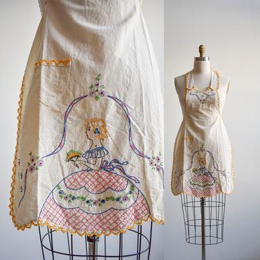 Vintage Embroidered Linen Apron 