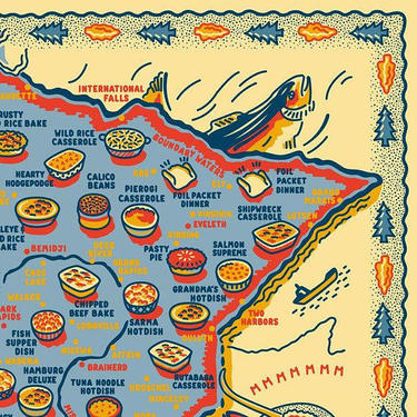 Minnesota Poster | Minnesota Map | MN Hotdish | Minnesota Art | Minnesota Gift Wrap | Midwest Map 