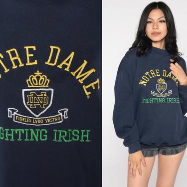 Notre Dame Sweatshirt 90s FIGHTING IRISH Football University Sweatshirt College Graphic Sweater Vintage Navy Blue Extra Large xl 